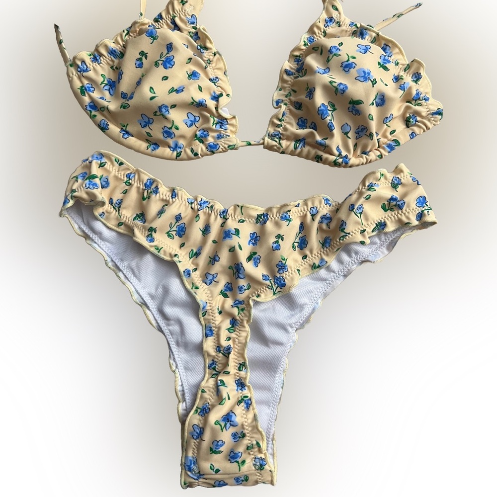 Yellow Floral Halter Thong Bikini Set - Picture 7 of 9